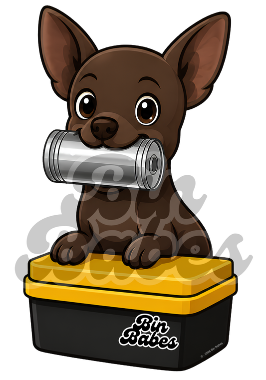 Chihuahua – Yellow Bin Sticker - Choose Your Coat Colour