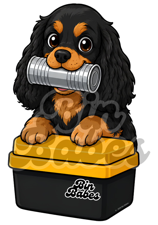 Cavalier King Charles Spaniel – Yellow Bin Sticker - Choose Your Coat Colour