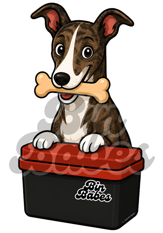 Greyhound – Red Bin Sticker - Choose Your Coat Colour