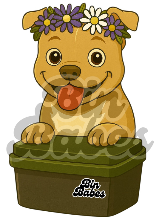 Staffy - Green Bin Sticker - Choose Your Coat Colour
