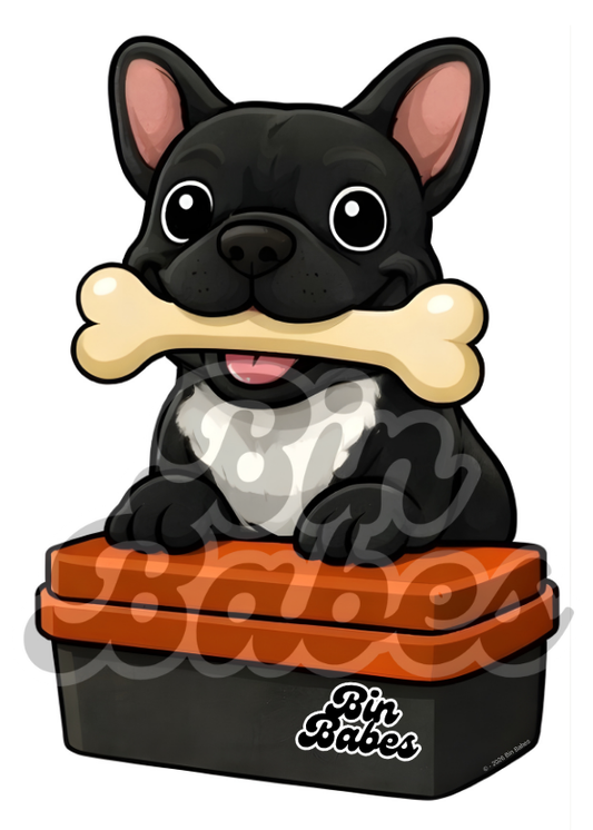 French Bulldog (Frenchie) – Red Bin Sticker - Choose Your Coat Colour