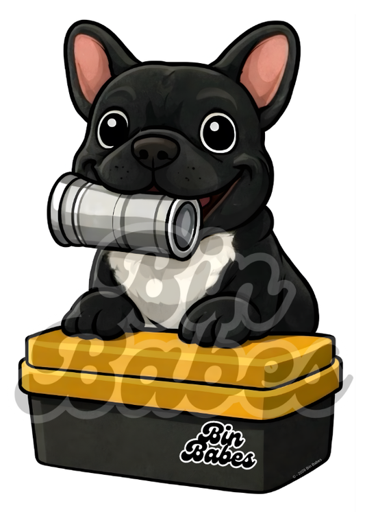 French Bulldog (Frenchie) – Yellow Bin Sticker - Choose Your Coat Colour