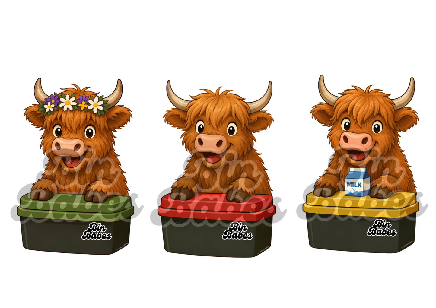Cow – Bin Sticker Trio - Choose Your Coat Colour