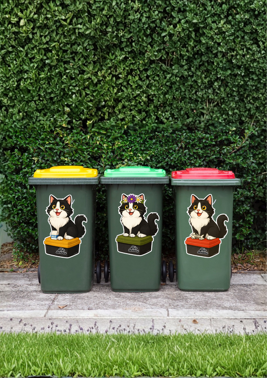 Tuxedo Cat – Bin Sticker Trio