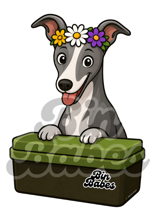 Greyhound – Green Bin Sticker - Choose Your Coat Colour