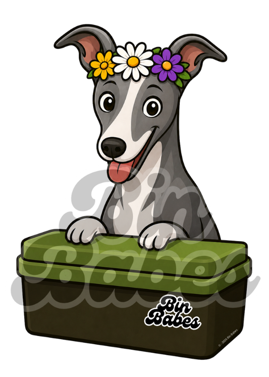 Greyhound – Green Bin Sticker - Choose Your Coat Colour