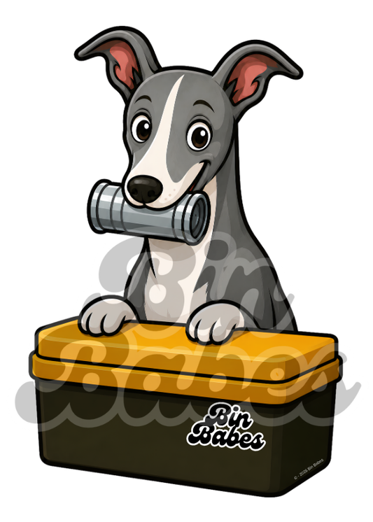 Greyhound – Yellow Bin Sticker - Choose Your Coat Colour