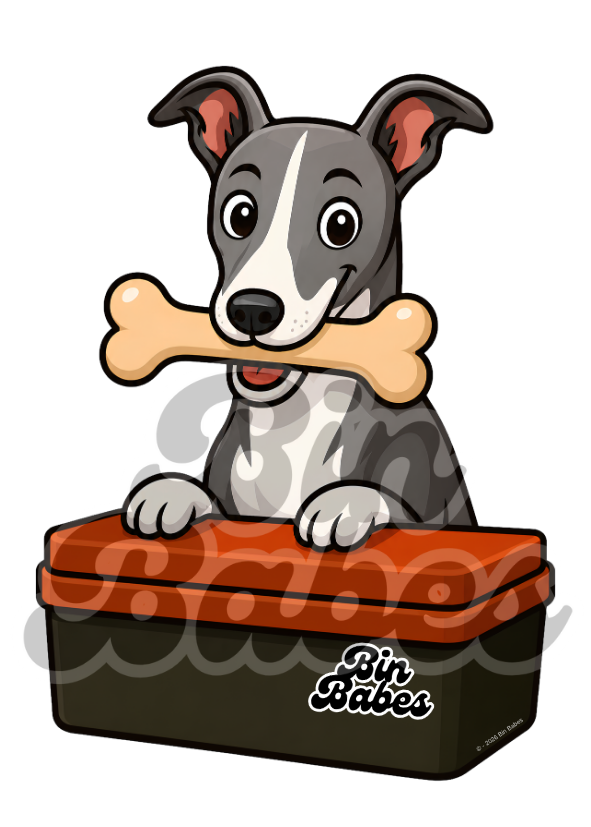 Greyhound – Red Bin Sticker - Choose Your Coat Colour