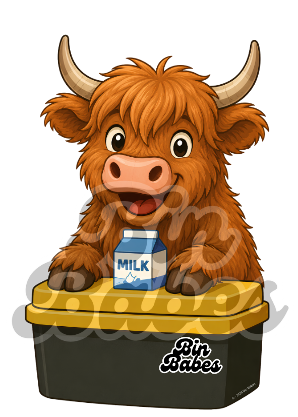 Cow – Yellow Bin Sticker - Choose Your Coat Colour