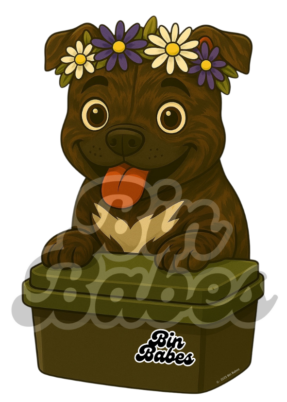 Staffy - Green Bin Sticker - Choose Your Coat Colour
