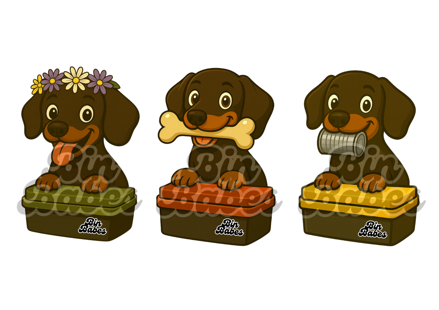 Dachshund – Bin Sticker Trio - Choose Your Coat Colour