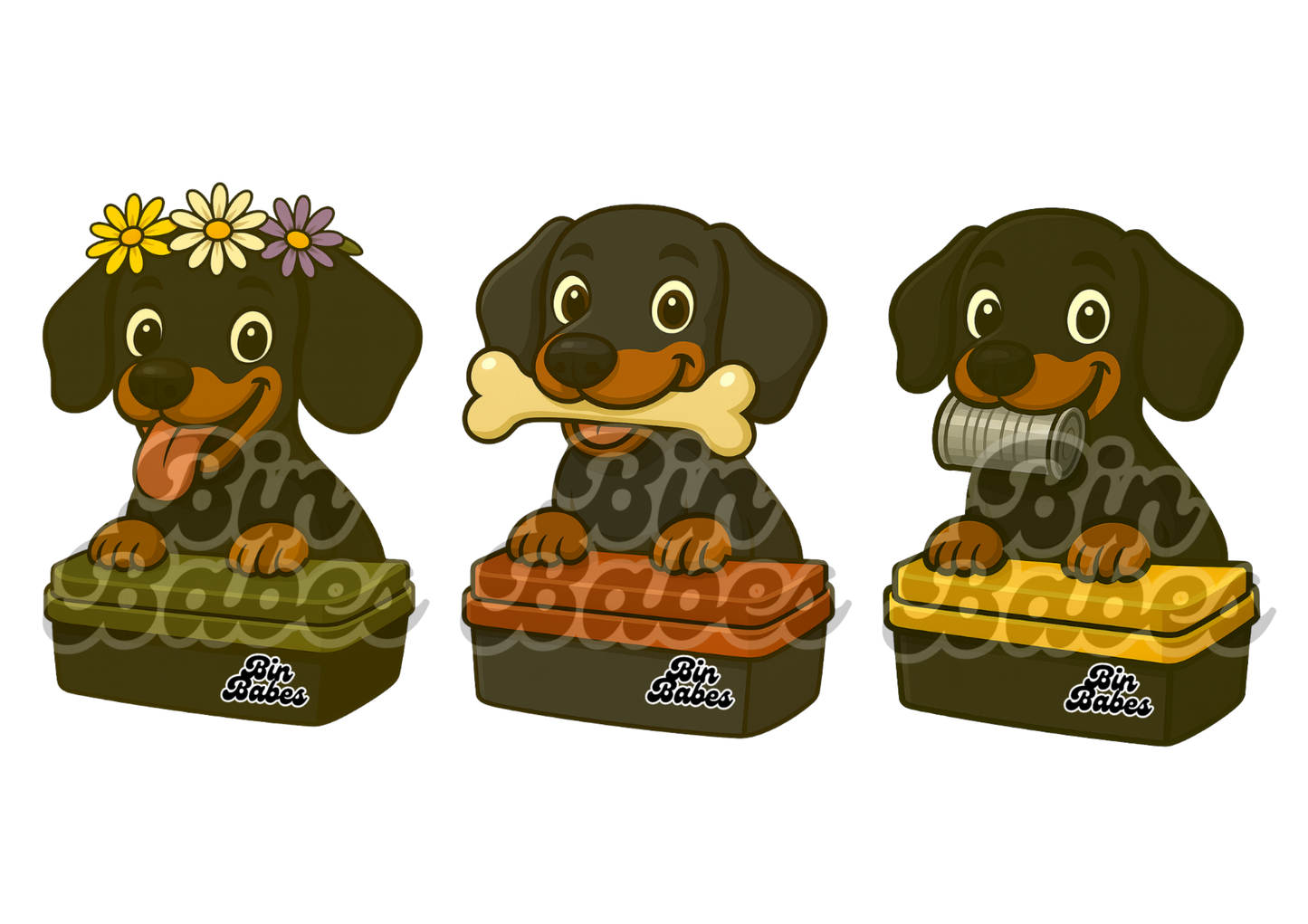 Dachshund – Bin Sticker Trio - Choose Your Coat Colour