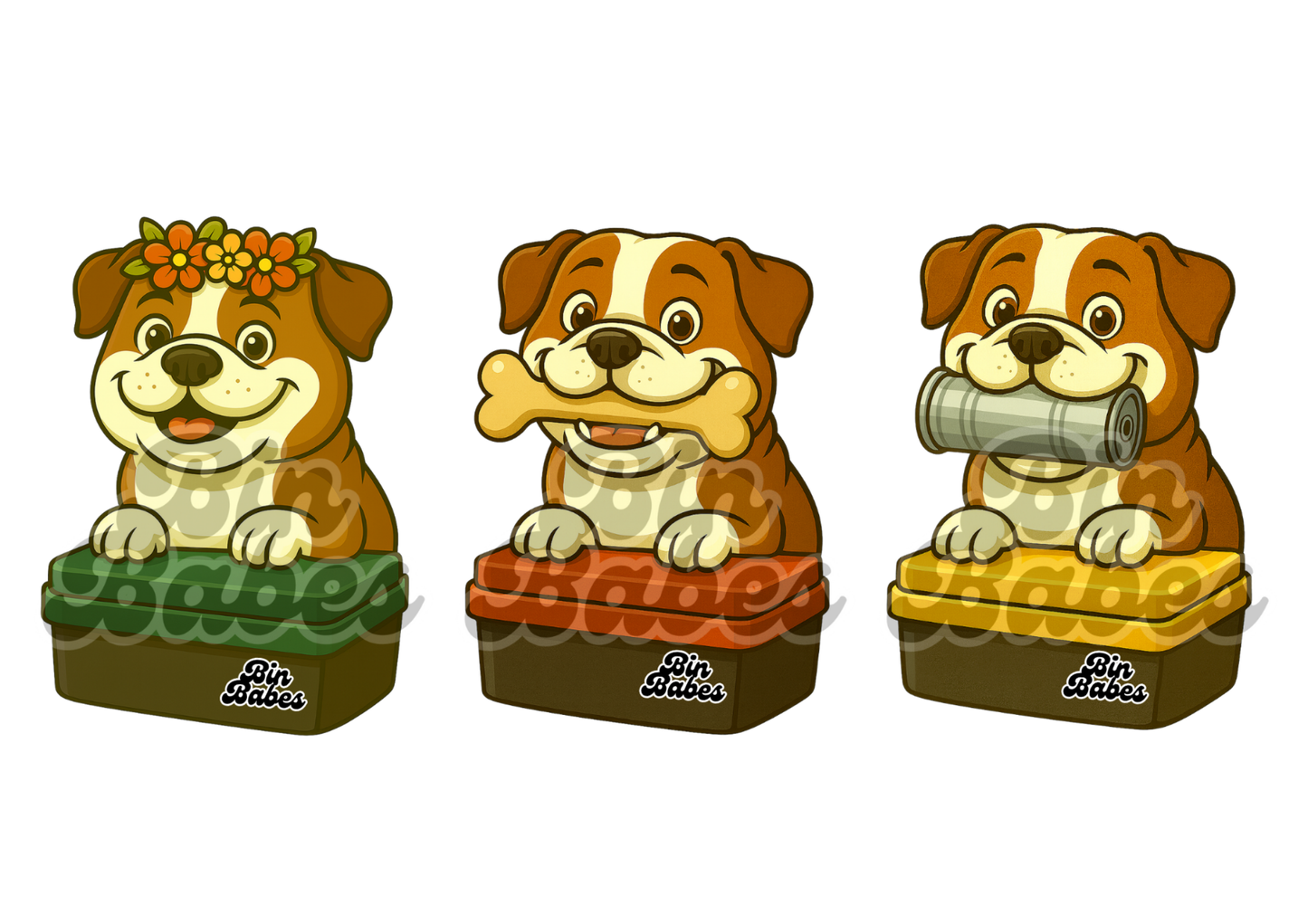 Bulldog – Bin Sticker Trio - Choose Your Coat Colour