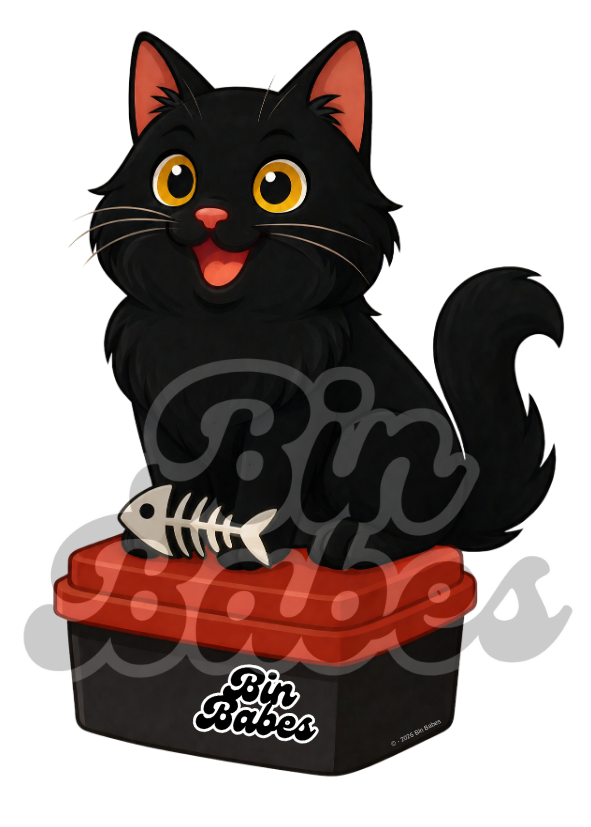 Black Cat – Red Bin Sticker