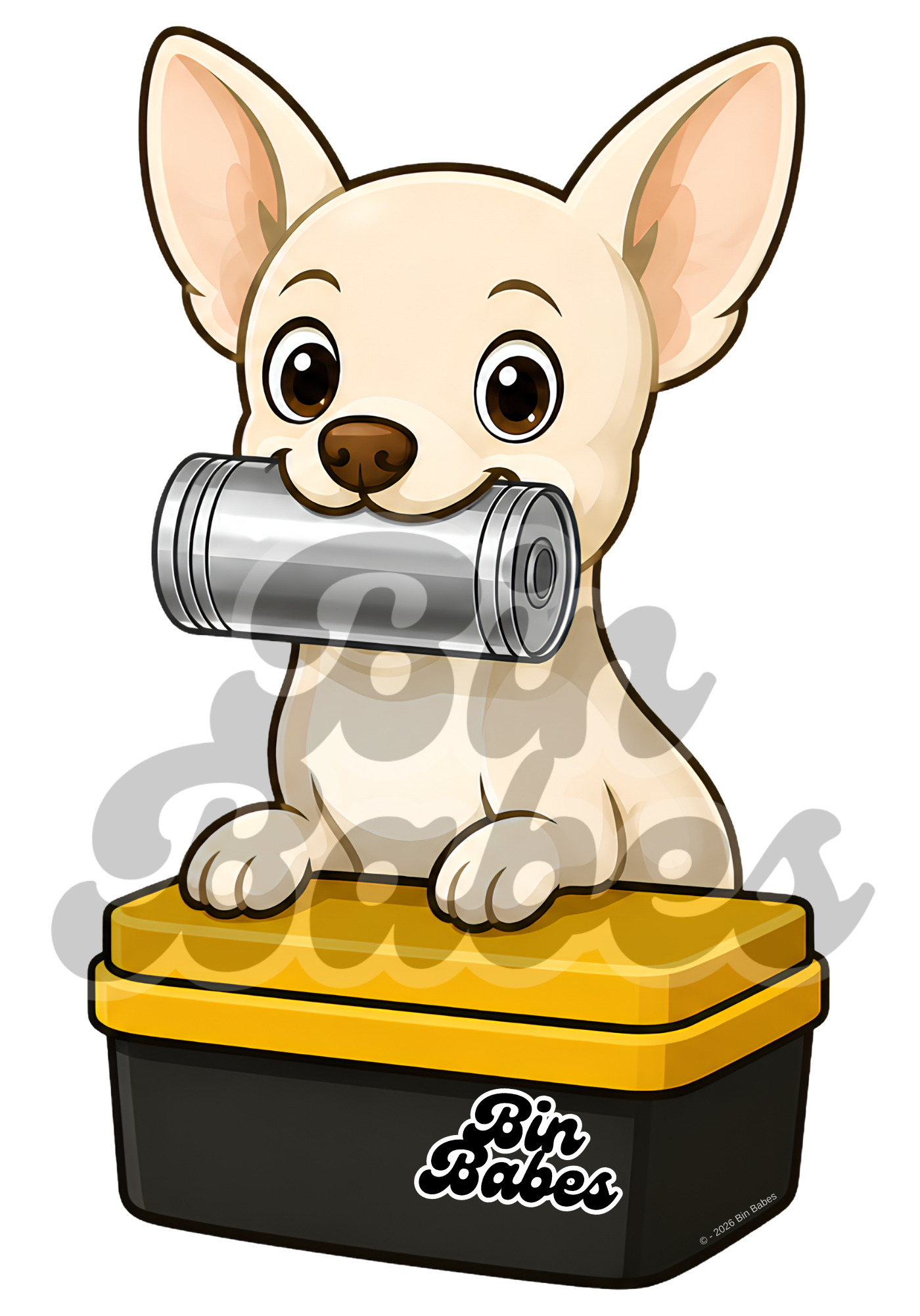 Chihuahua – Yellow Bin Sticker - Choose Your Coat Colour