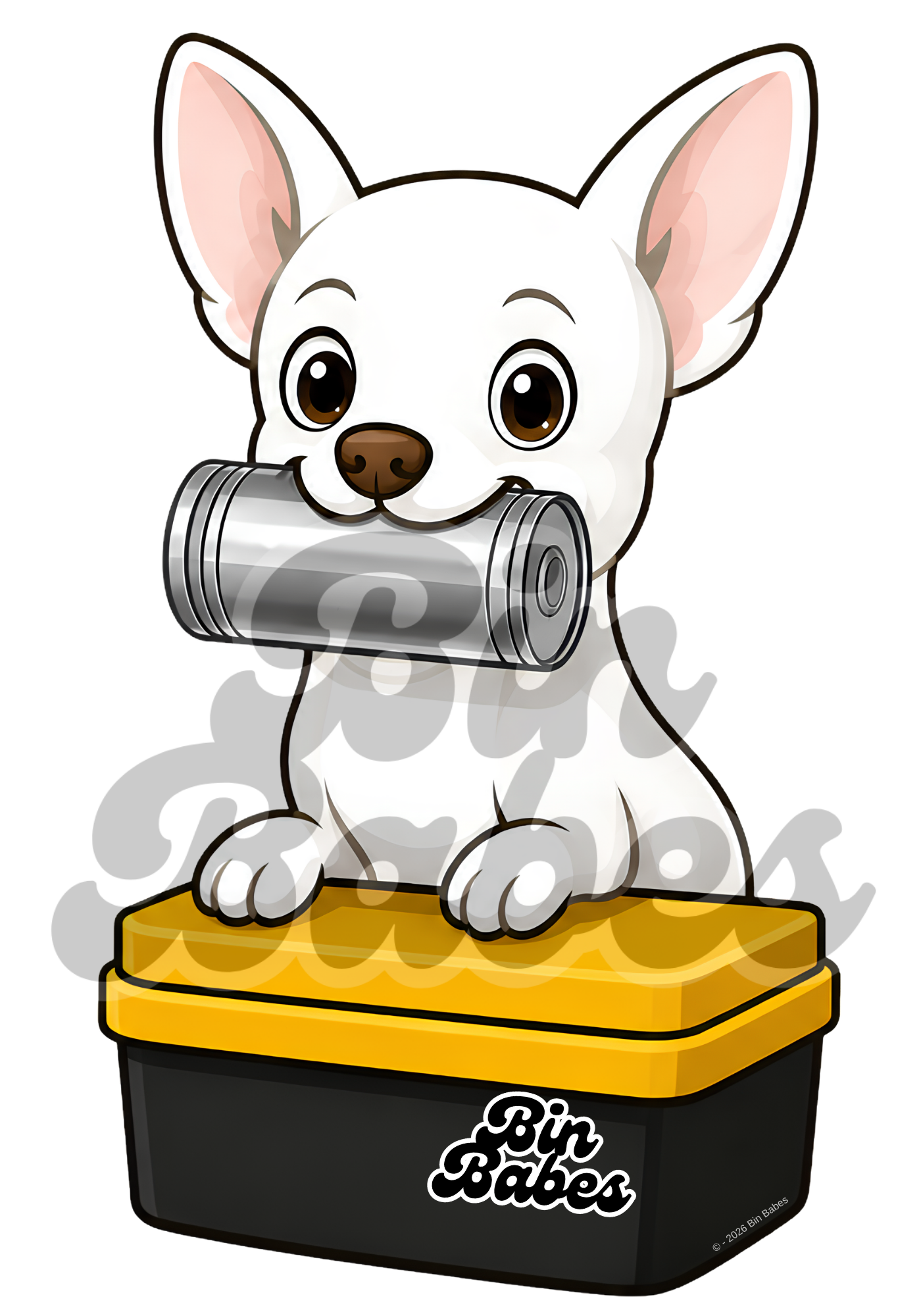 Chihuahua – Yellow Bin Sticker - Choose Your Coat Colour