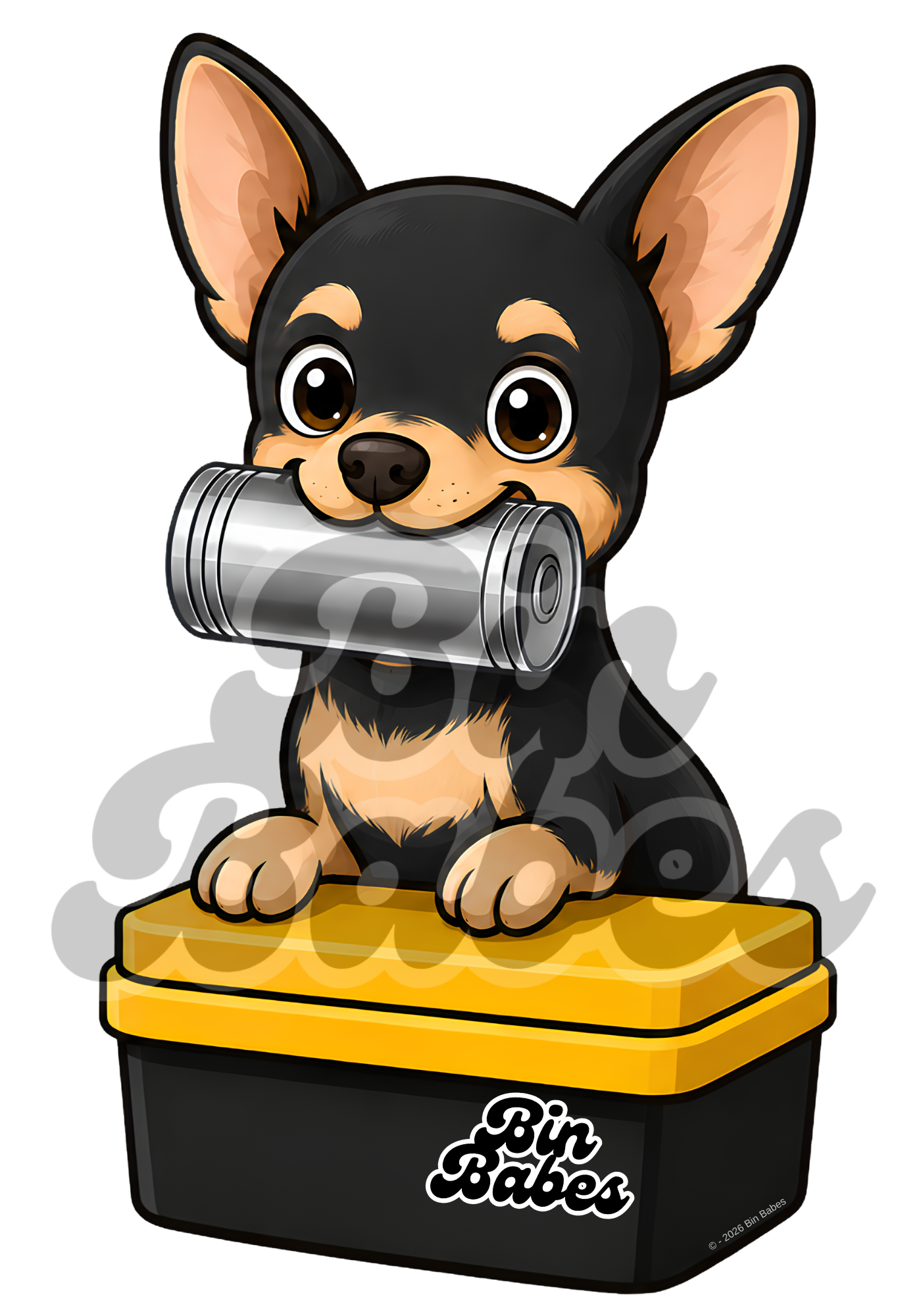 Chihuahua – Yellow Bin Sticker - Choose Your Coat Colour