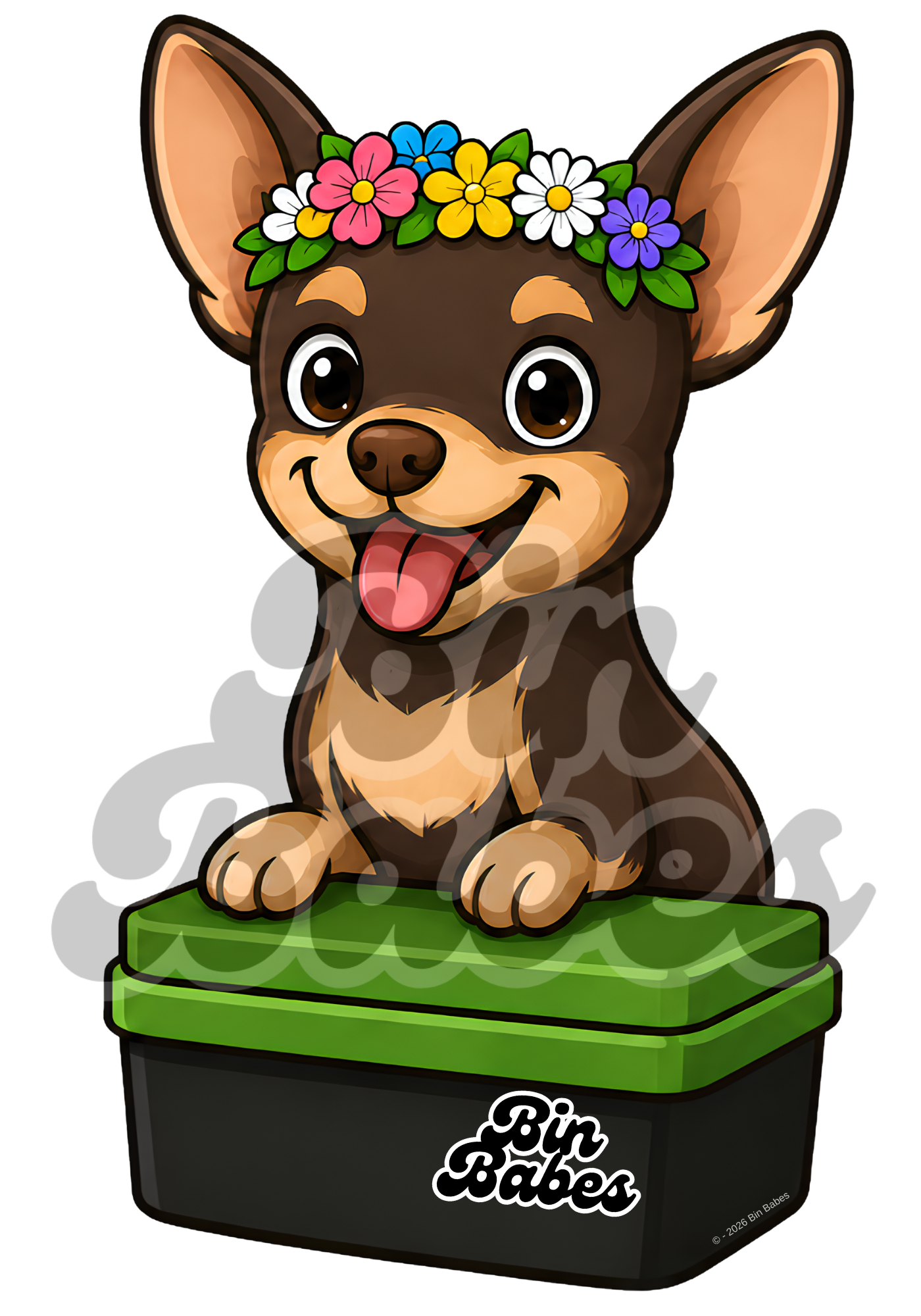 Chihuahua – Green Bin Sticker - Choose Your Coat Colour