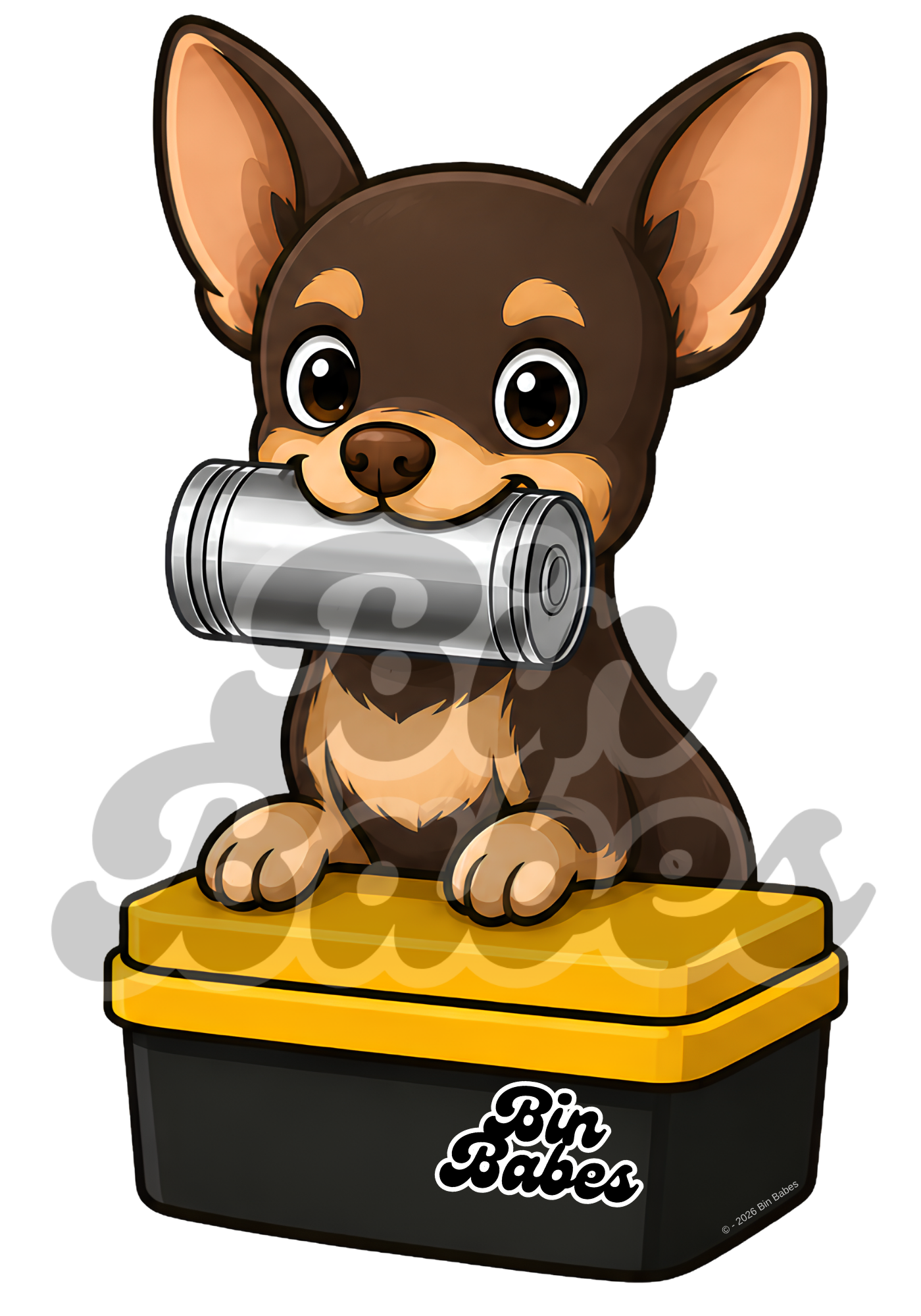 Chihuahua – Yellow Bin Sticker - Choose Your Coat Colour