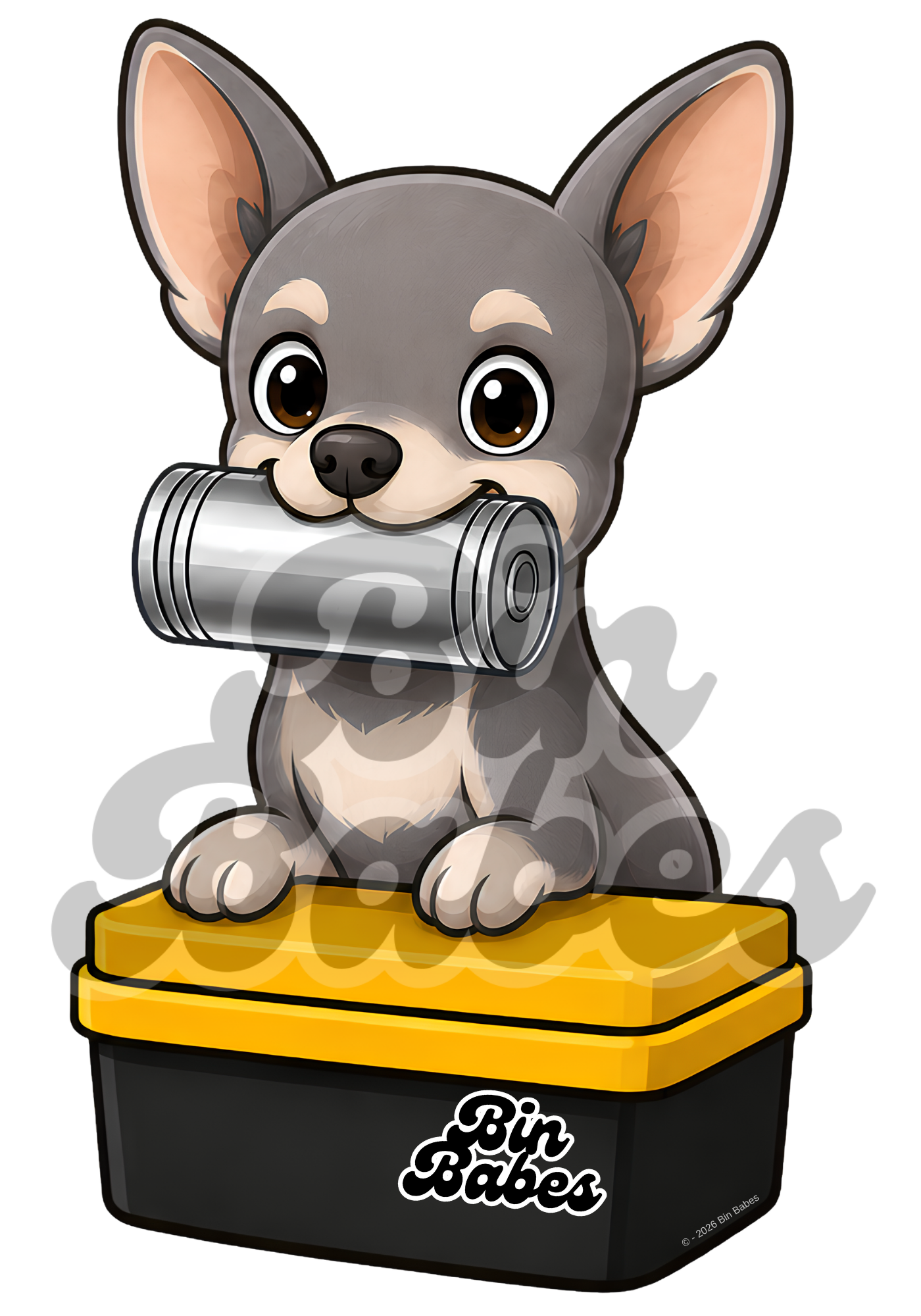 Chihuahua – Yellow Bin Sticker - Choose Your Coat Colour