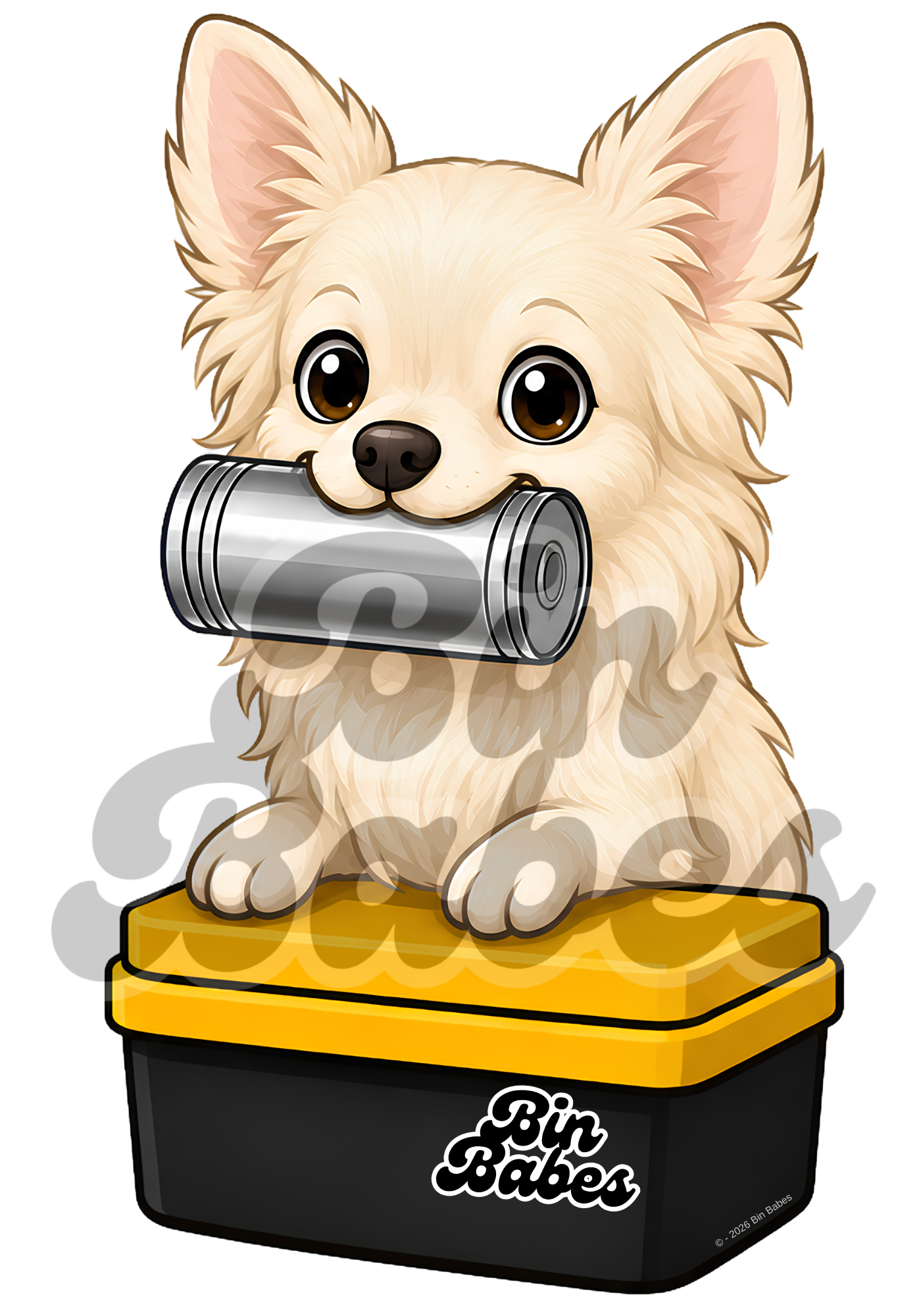 Chihuahua – Yellow Bin Sticker - Choose Your Coat Colour