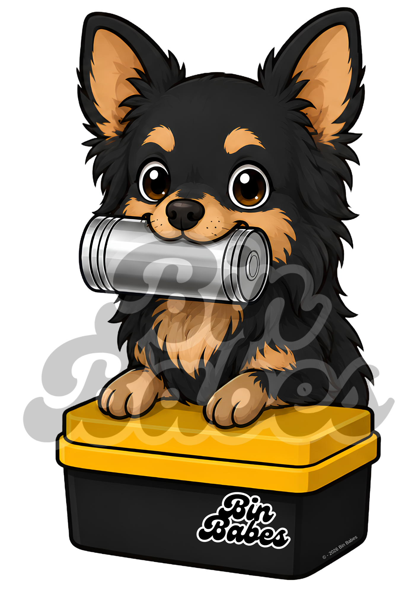 Chihuahua – Yellow Bin Sticker - Choose Your Coat Colour