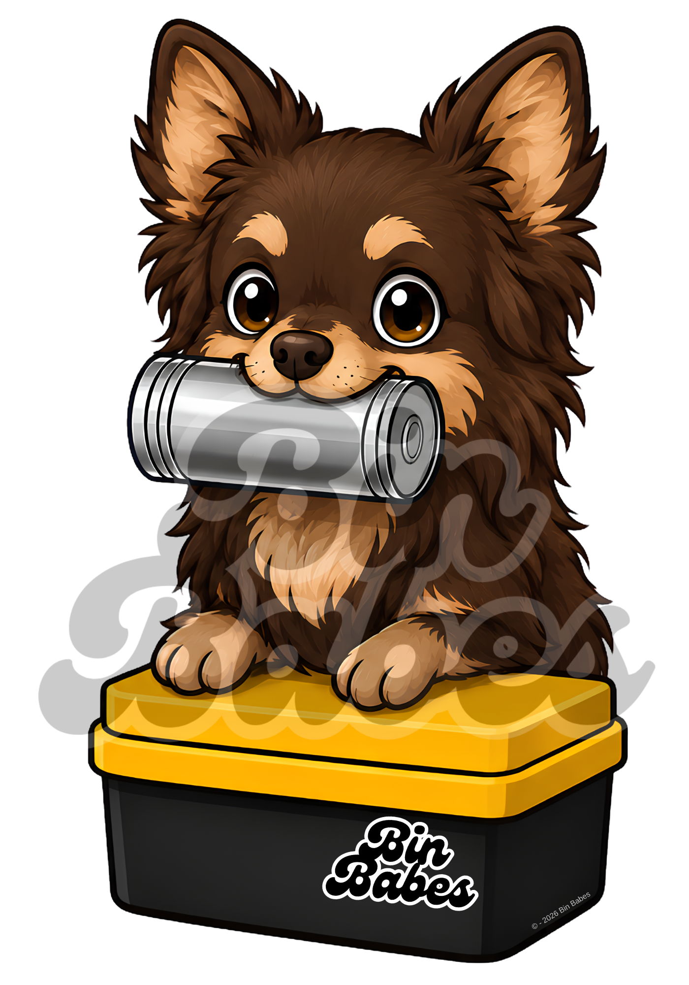 Chihuahua – Yellow Bin Sticker - Choose Your Coat Colour