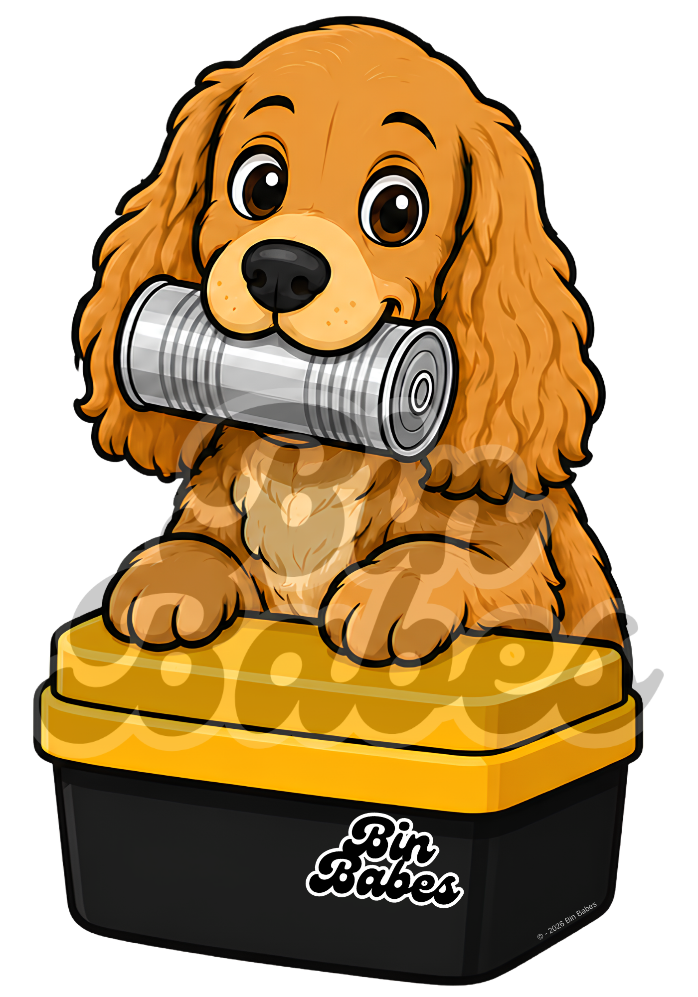 Cocker Spaniel – Yellow Bin Sticker - Choose Your Coat Colour