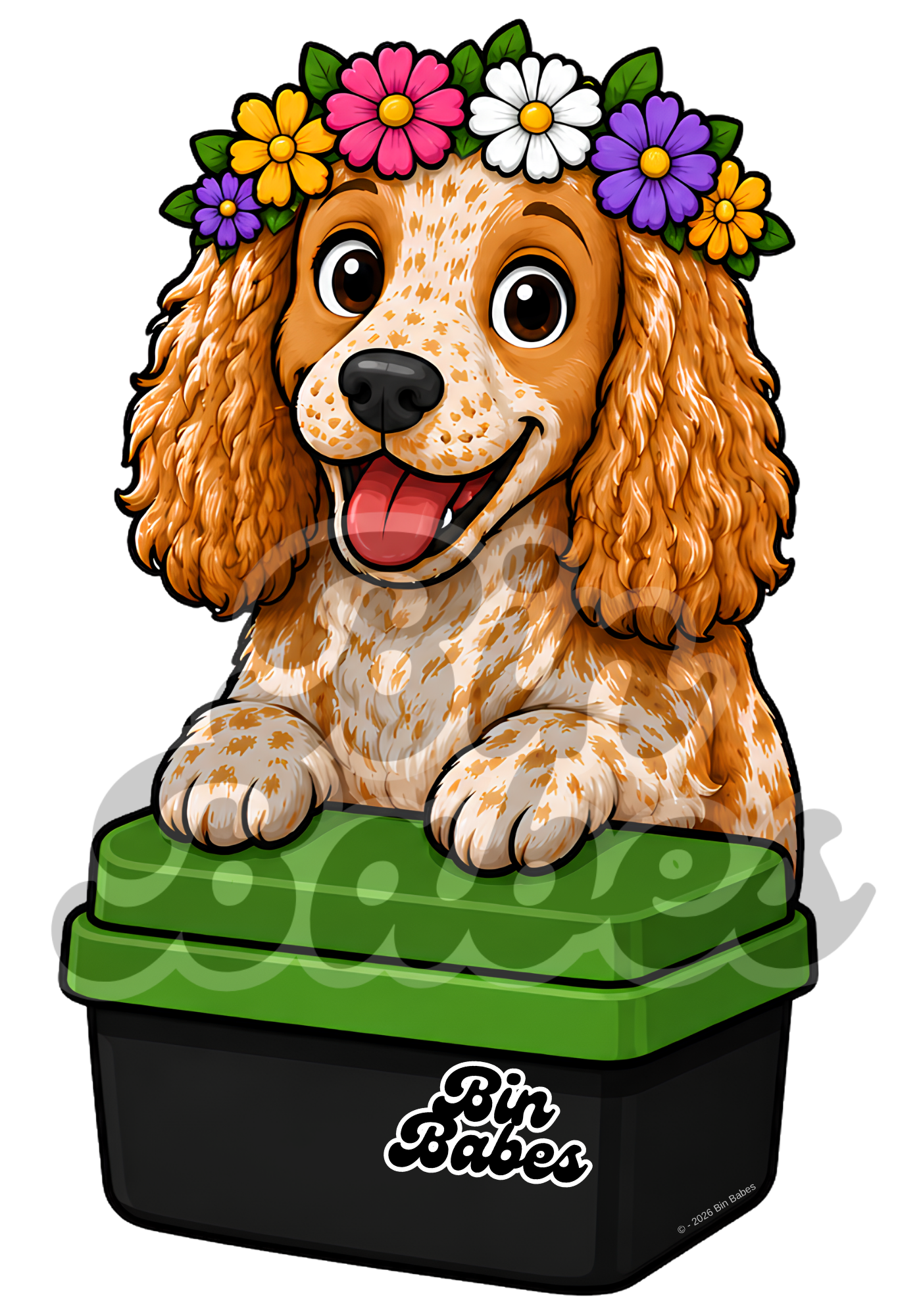 Cocker Spaniel – Green Bin Sticker - Choose Your Coat Colour