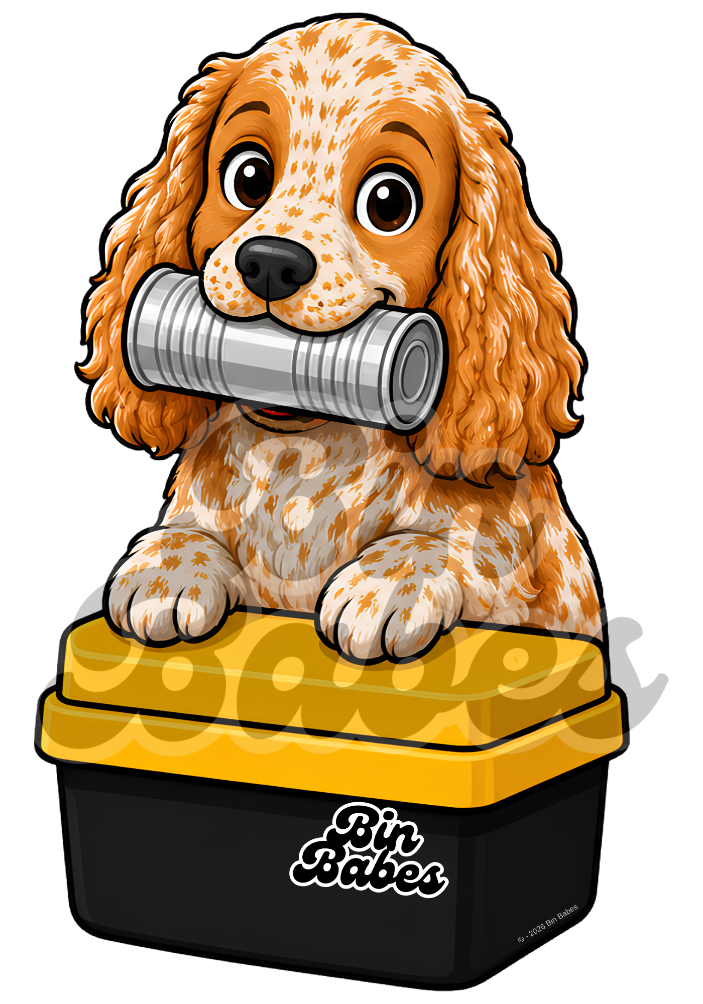 Cocker Spaniel – Yellow Bin Sticker - Choose Your Coat Colour