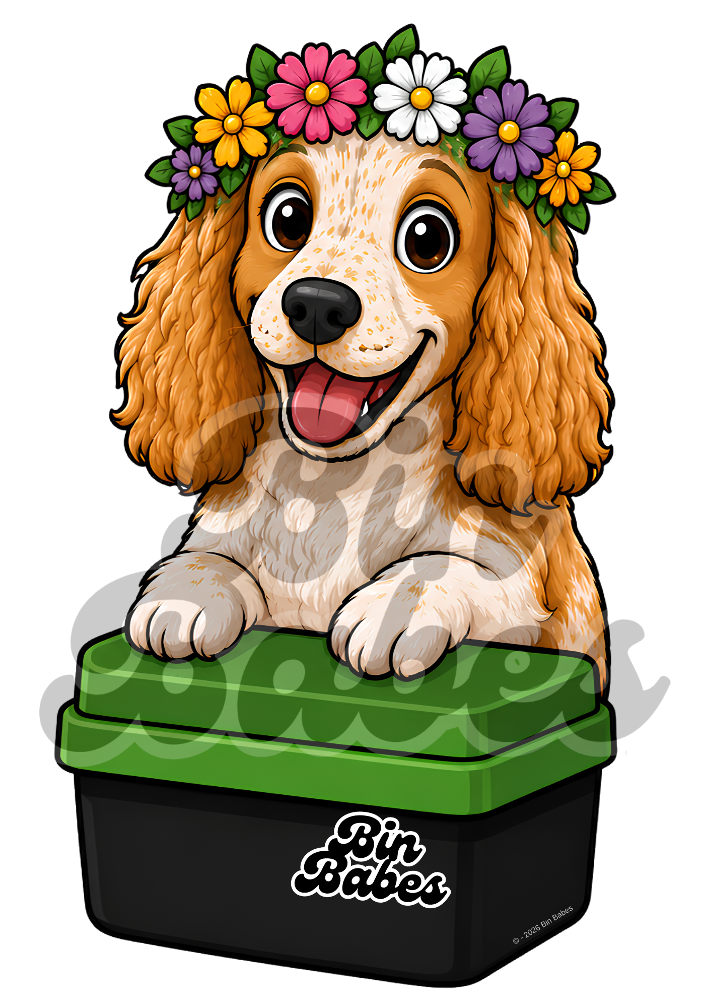 Cocker Spaniel – Green Bin Sticker - Choose Your Coat Colour