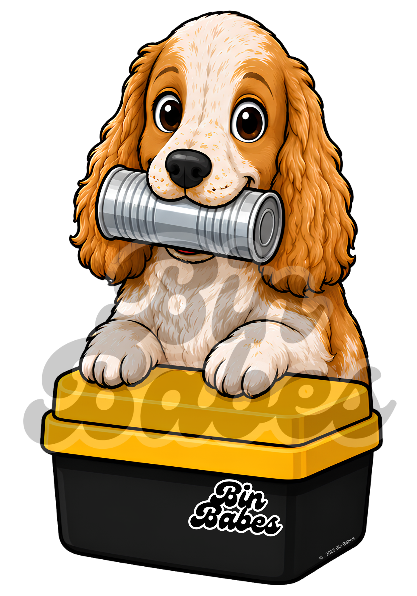 Cocker Spaniel – Yellow Bin Sticker - Choose Your Coat Colour