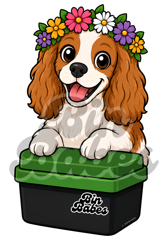 Cavalier King Charles Spaniel – Green Bin Sticker - Choose Your Coat Colour