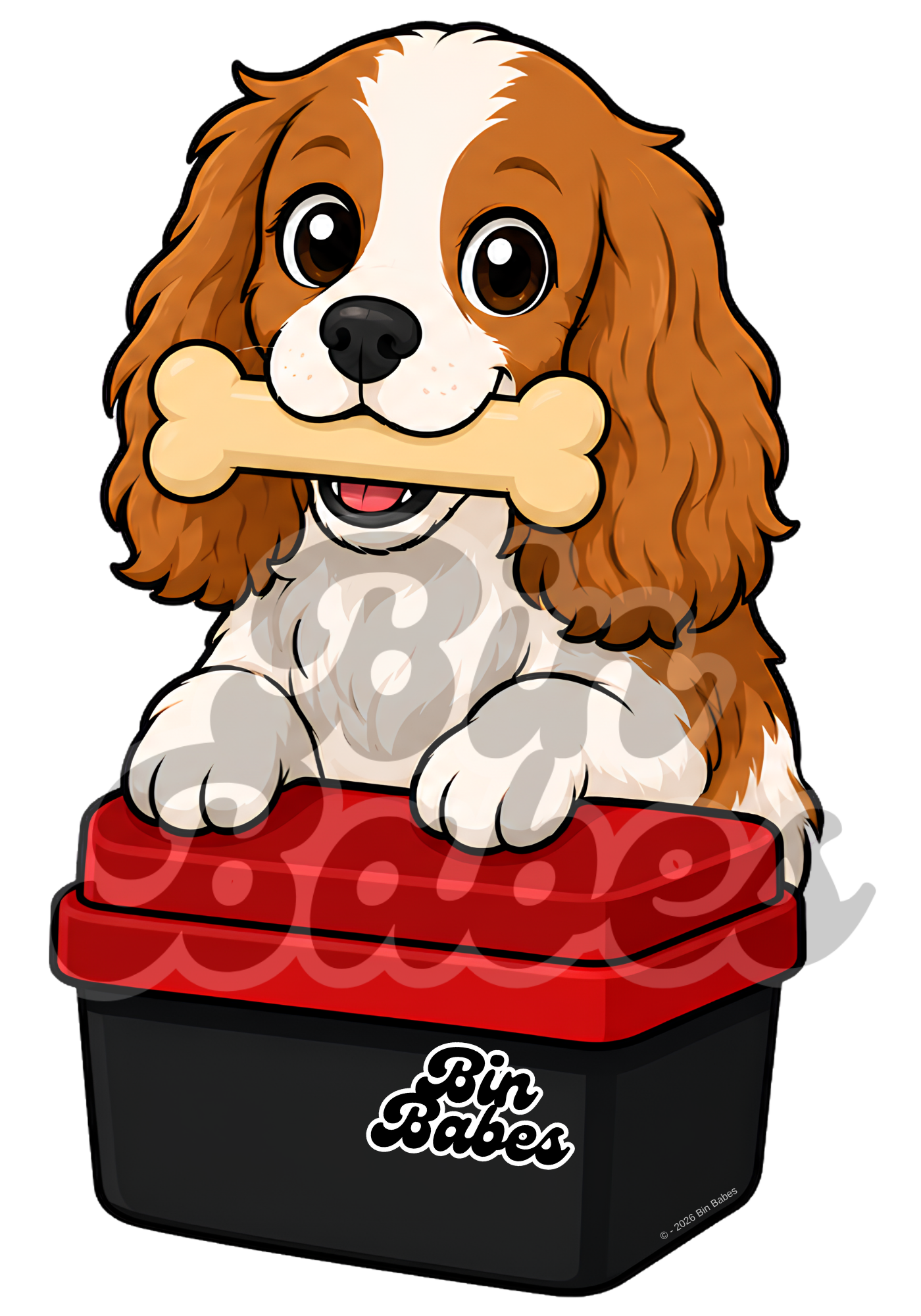 Cavalier King Charles Spaniel – Red Bin Sticker - Choose Your Coat Colour