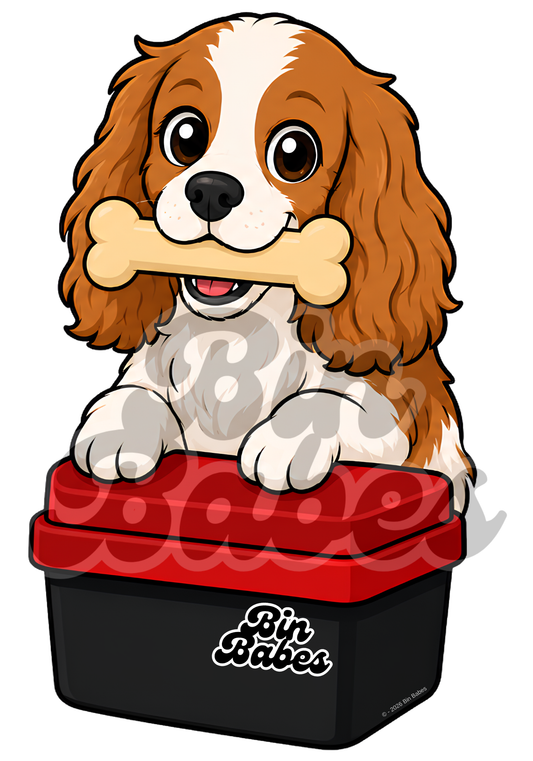Cavalier King Charles Spaniel – Red Bin Sticker - Choose Your Coat Colour