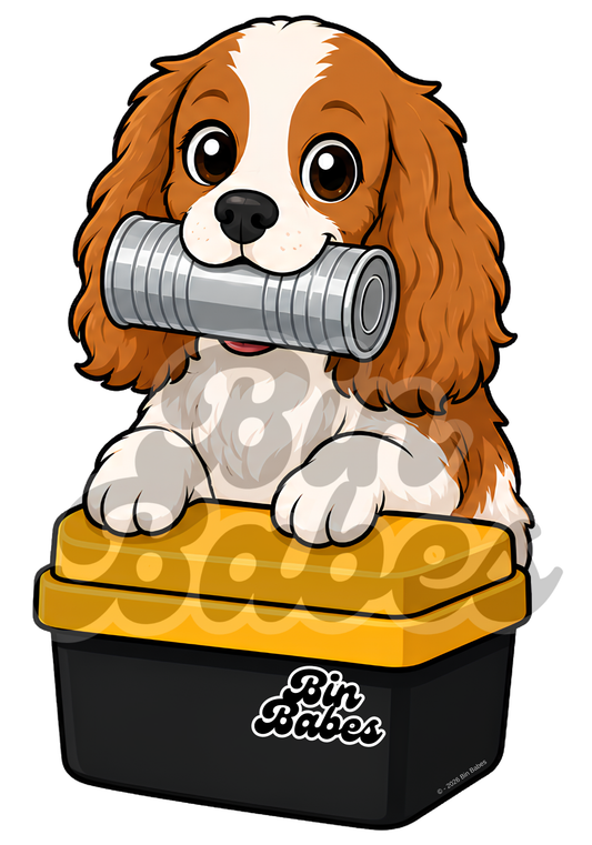 Cavalier King Charles Spaniel – Yellow Bin Sticker - Choose Your Coat Colour