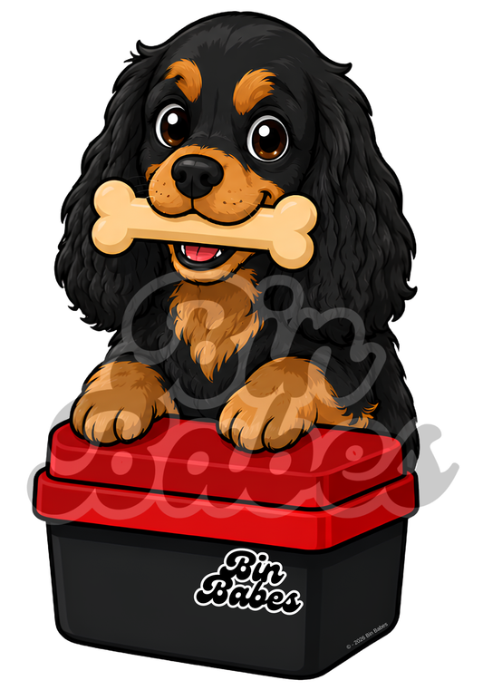 Cavalier King Charles Spaniel – Red Bin Sticker - Choose Your Coat Colour