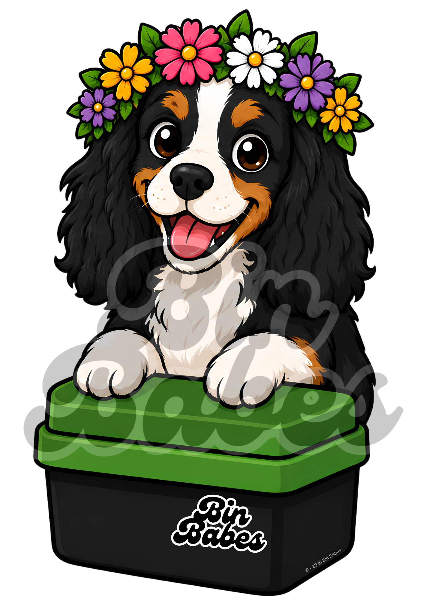 Cavalier King Charles Spaniel – Green Bin Sticker - Choose Your Coat Colour