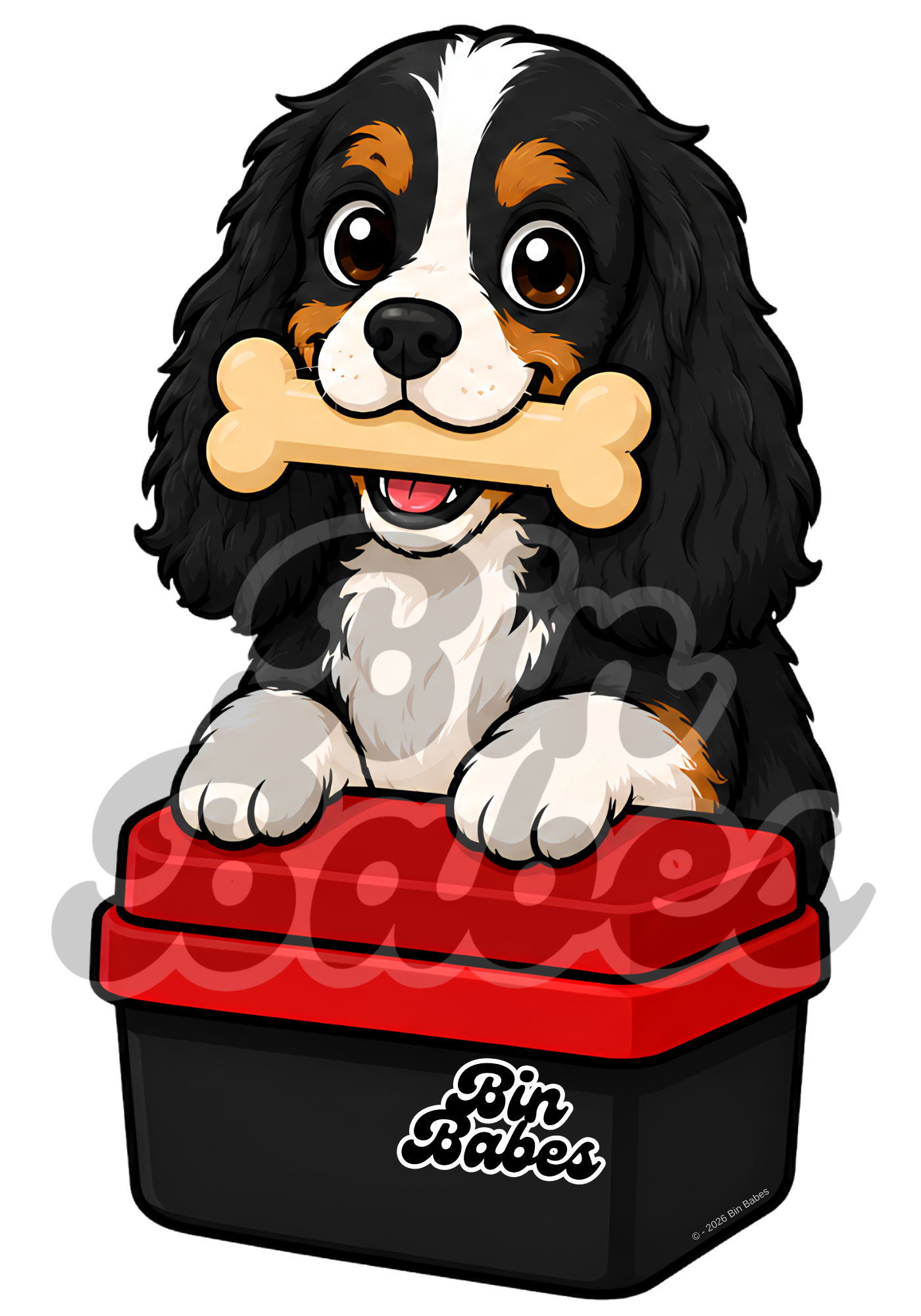 Cavalier King Charles Spaniel – Red Bin Sticker - Choose Your Coat Colour