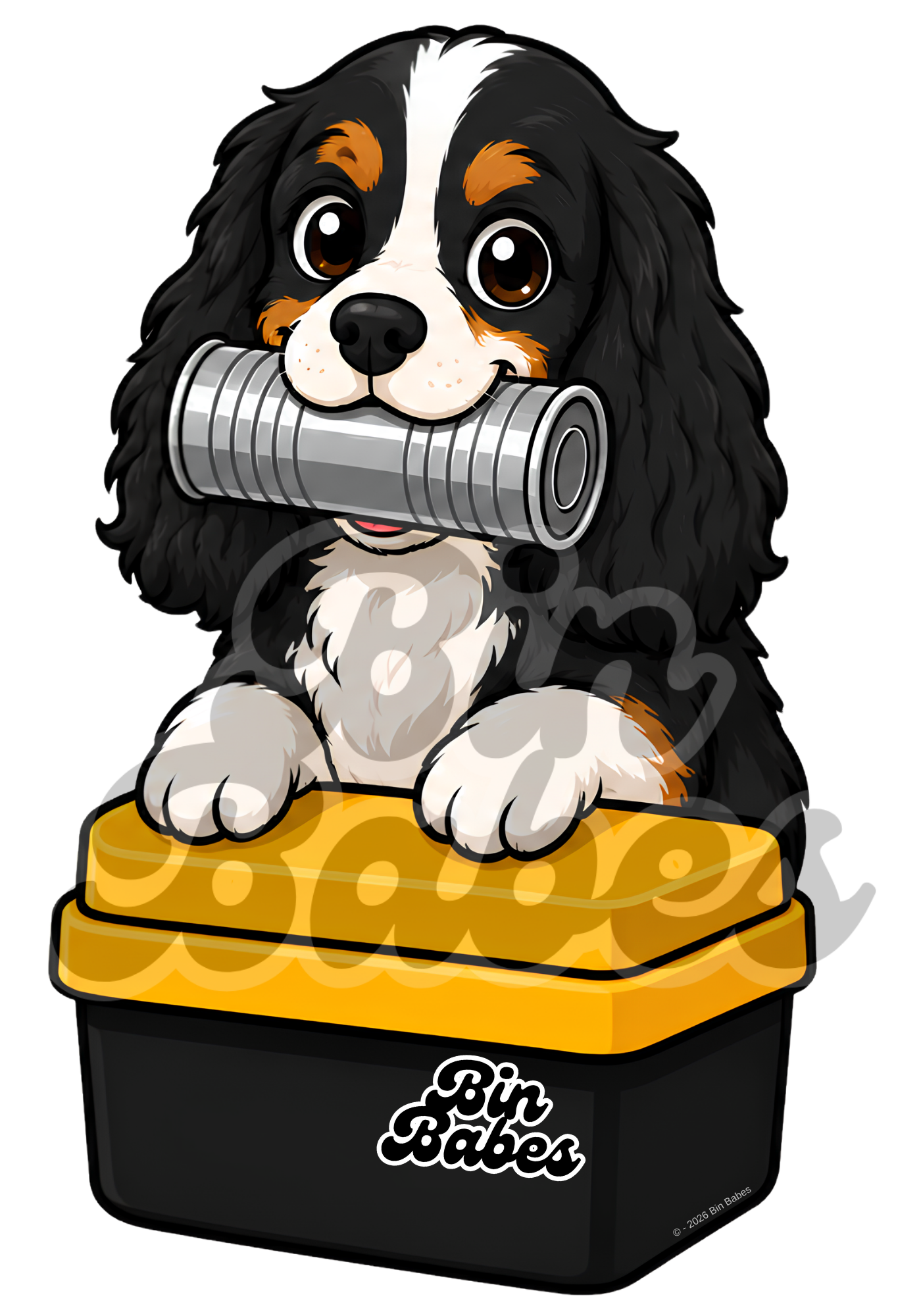 Cavalier King Charles Spaniel – Yellow Bin Sticker - Choose Your Coat Colour