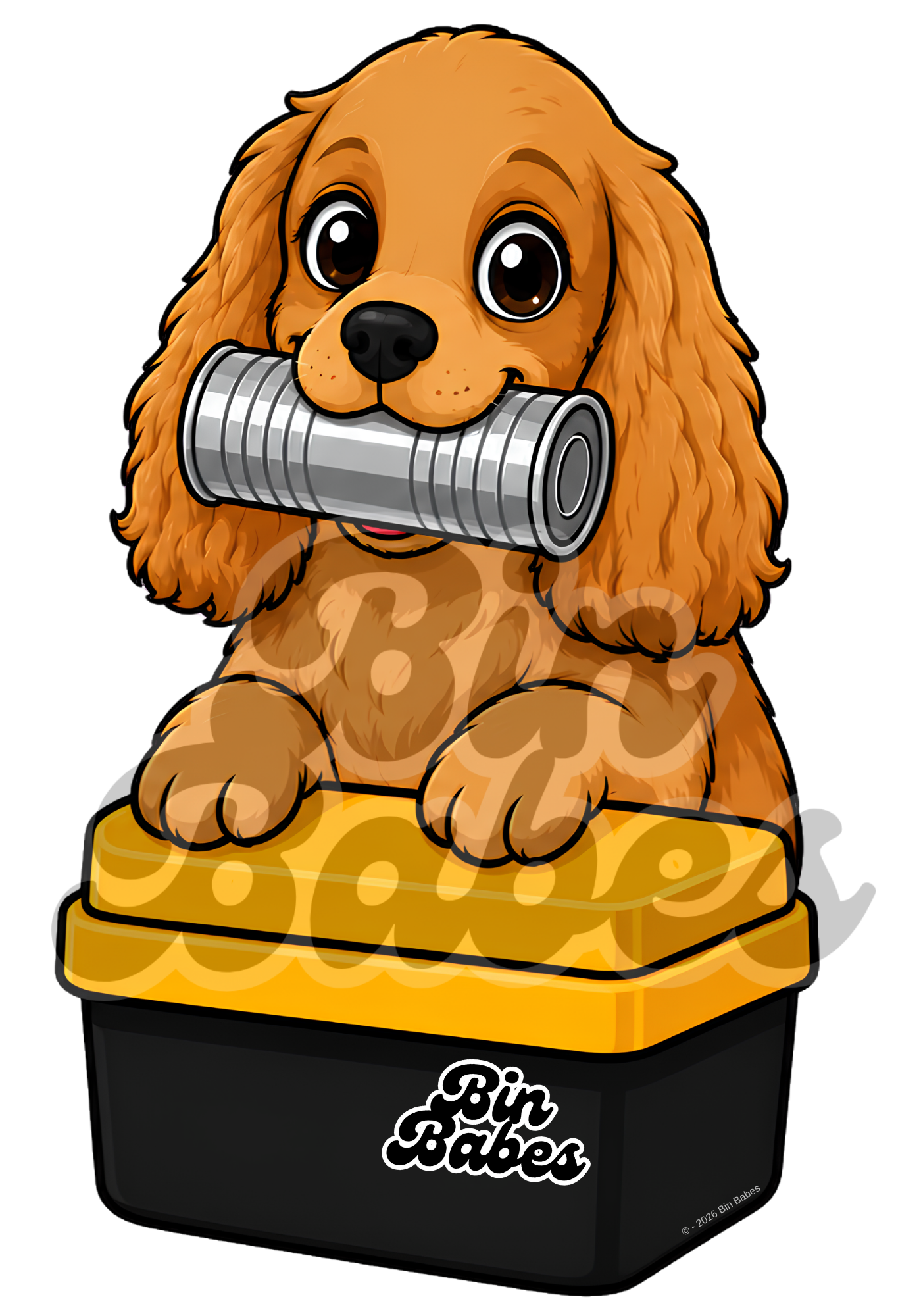 Cavalier King Charles Spaniel – Yellow Bin Sticker - Choose Your Coat Colour