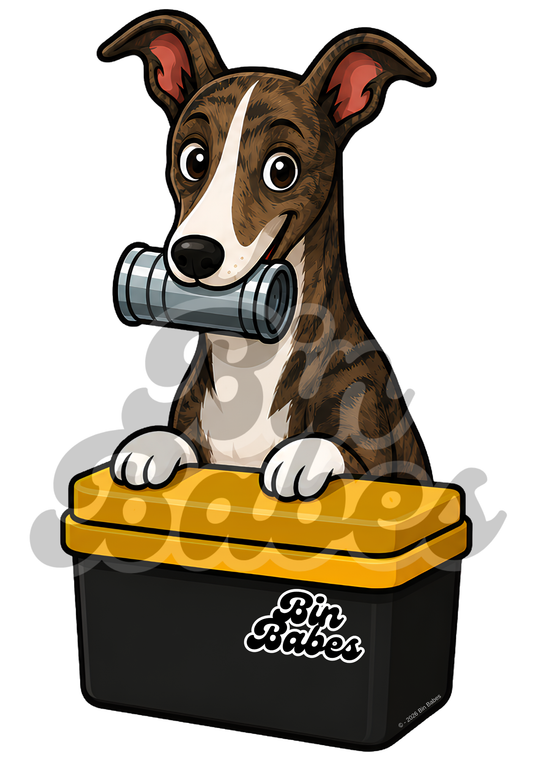 Greyhound – Yellow Bin Sticker - Choose Your Coat Colour