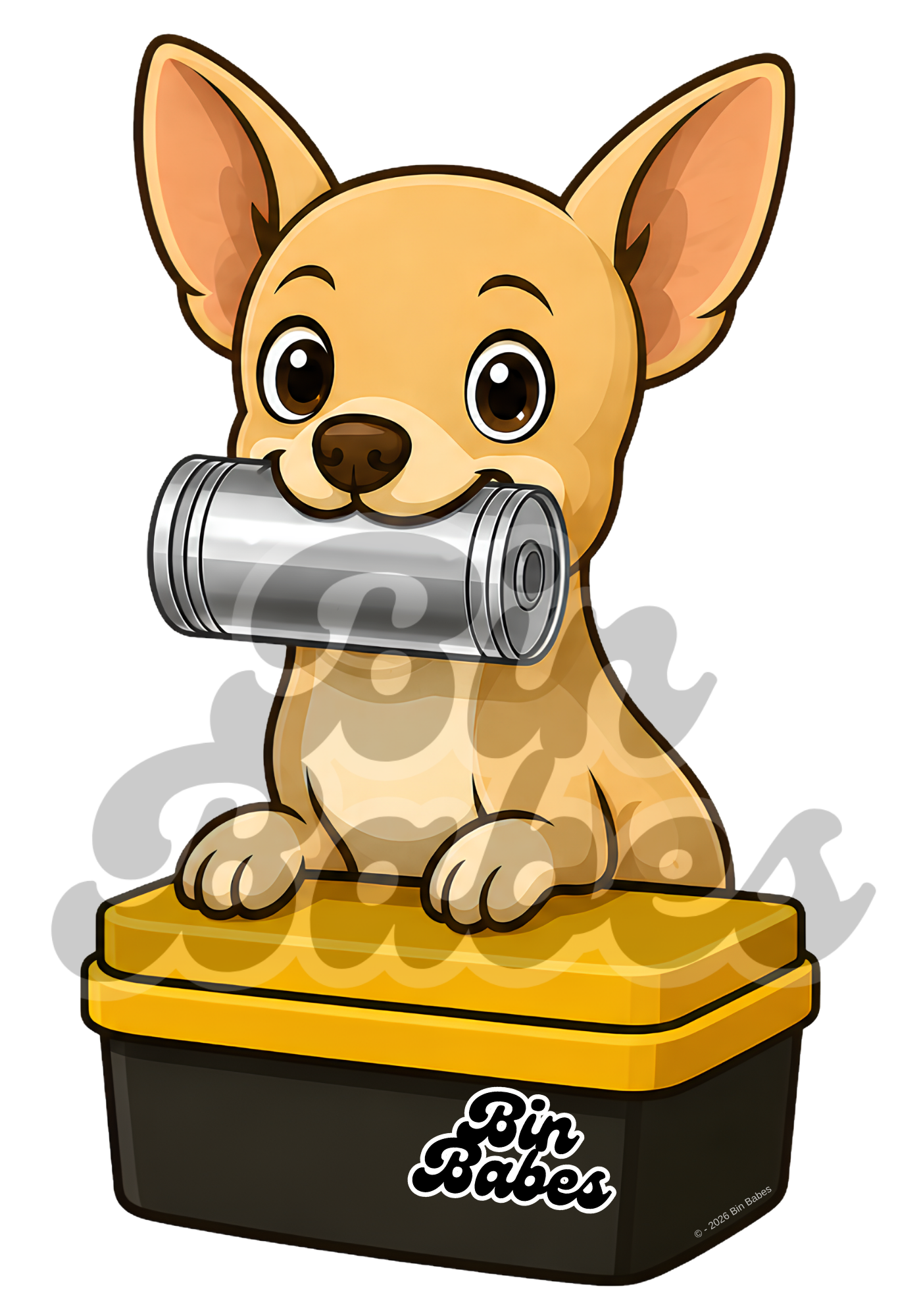 Chihuahua – Yellow Bin Sticker - Choose Your Coat Colour