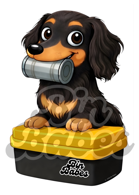 Dachshund – Yellow Bin Sticker - Choose Your Coat Colour