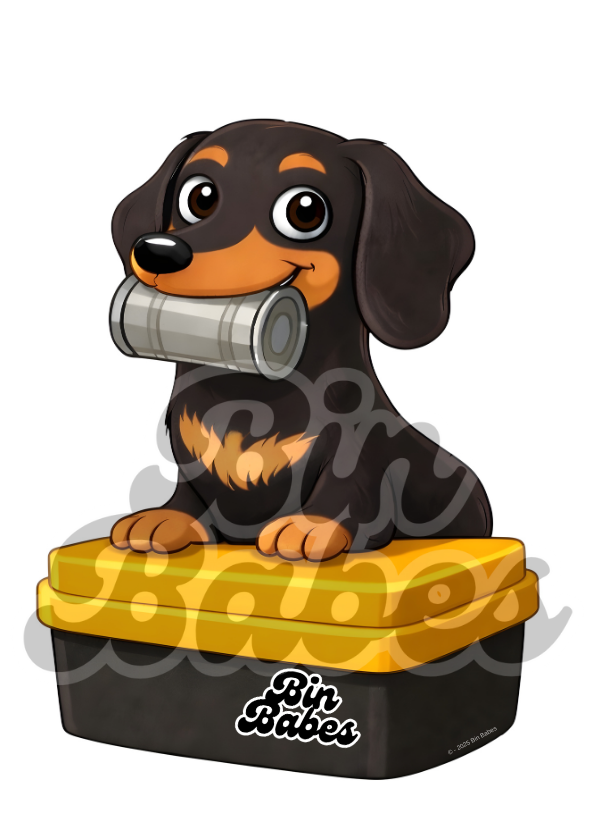 Dachshund – Yellow Bin Sticker - Choose Your Coat Colour