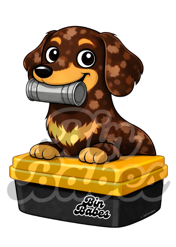 Dachshund – Yellow Bin Sticker - Choose Your Coat Colour