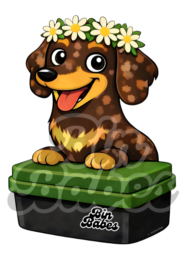 Dachshund – Green Bin Sticker - Choose Your Coat Colour