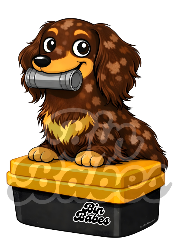 Dachshund – Yellow Bin Sticker - Choose Your Coat Colour