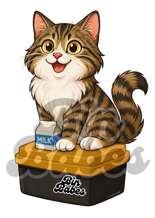 Tabby Cat – Yellow Bin Sticker
