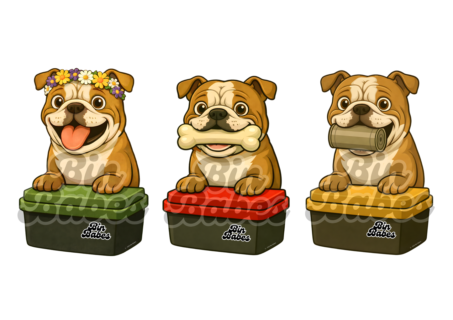 Bulldog – Bin Sticker Trio - Choose Your Coat Colour